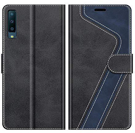 MOBESV Hülle für Samsung Galaxy A7 2018 Handyhülle, Lederhülle mit Kartenfach, Klapphülle mit Ständer, Flip Case Handytasche Schutzhülle, Modisch Schwarz