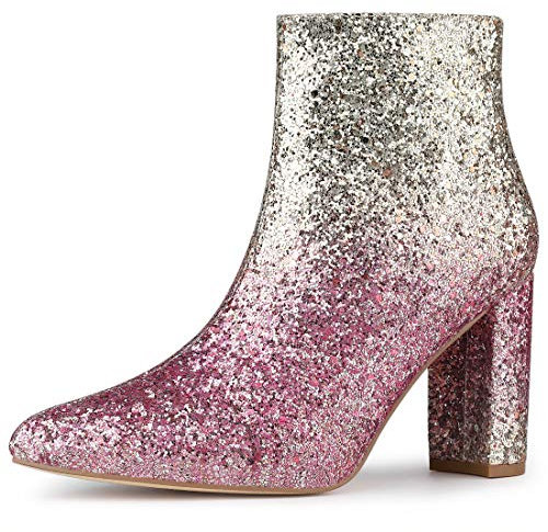 Allegra K Bottines à Bout Pointu pour Femmes à Paillettes Scintillantes Rose Beige 40