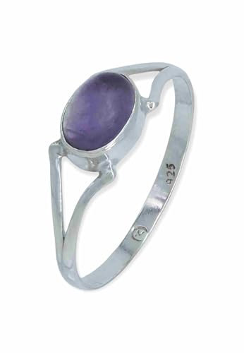 mantraroma Ring 925 Silber Damen Amethyst Edelstein lila schlicht modern