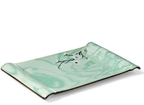 HQQSC Kitchen utensils rectangular plate Breakfast plate Western restaurant steak plate Italian pasta plate Family party food tray Cutlery plate (Color : Green, Size : 25CM*16CM)