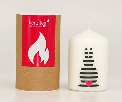 kerzilein Flämmchen HASE weiß/schwarz/pink, klein 8 x 6 cm, Spruchkerze handveredelt, Geschenkidee zu Ostern, Osterkerze, Osterhase