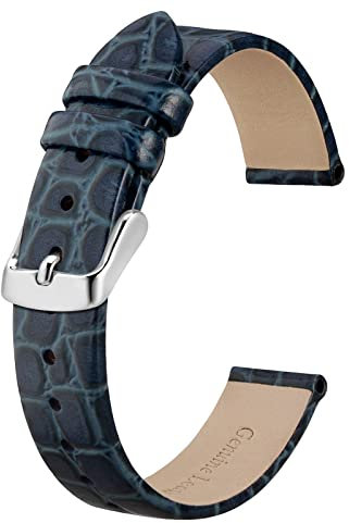 BISONSTRAP Leder Uhrenarmbänder, Weiche Ersatzbänder mit Polierter Schnalle, 12mm, Blau mit Silberner Schnalle