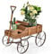 COSTWAY Garden Wagon Planter, Decorative Flower Pot Stand with Handle and Wheels, Wood Plants Holder Yard Tool Cart for Outdoor Indoor (Brown)