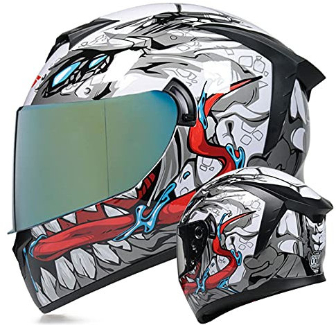 Full Face Motorradhelme Integralhelm Mit Sonnenvisier Adult Motocross Helm Motorrad-Crash Helmet Leichtbau ECE Certified Integralhelm für Damen Herren Erwachsene 13,S