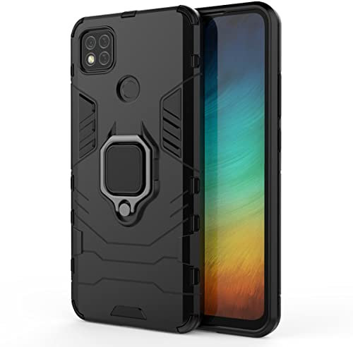 Coque pour Xiaomi Redmi 9C Housse Antichoc avec Anneau Rotatif Aimant Etui Magnétique Rigide Dure Armure Bague Support Armure Renforcée (Xiaomi Redmi 9C, Noir)