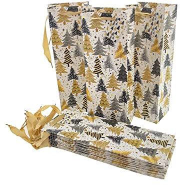 hausleben Geschenktüten Geschenkverpackungen 12er Packung verschiedene Größen und Designs (L (12,5 x 9 x 35), Noblesse Gold)