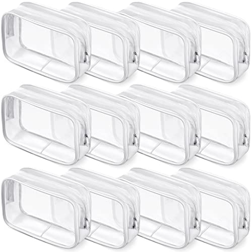 Weewooday 12 Pieces Clear Makeup Bags Cosmetic Storage Bags PVC Zipper Pouches Travel Waterproof Makeup Plastic Case for Women Organizing Toiletries Traveling Bathroom(Large,White)