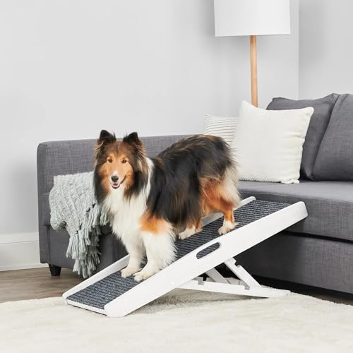 Carlson 39.5 Indoor Pet Ramp, White, Collapsible, Adjustable Height, Includes Handles, Non-Slip Carpet, and Rubber Feet