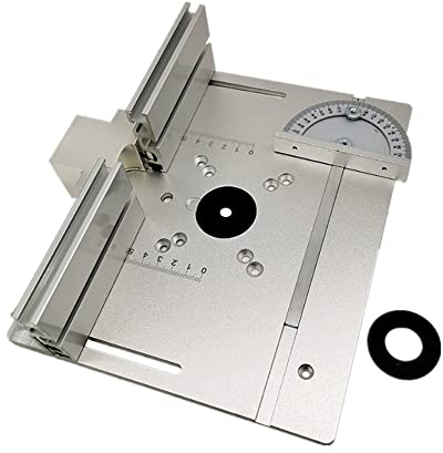 SHUAIGUO Router Table Insert Plate Aluminum Alloy Wood Milling Flip Board Trimming Machine Engraving Auxiliary Tool with Miter Gauge Table Saw Woodworking Benches Silver, 3PCS