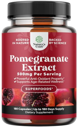 Advanced Antioxidant Superfood Pomegranate Supplement - Natural Pomegranate Extract Polyphenols Supplement for Heart Health and Joint Support - Reds Superfood Powder Capsules for Men and Women 180ct