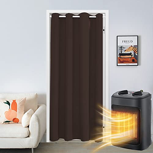 SK Studio Türvorhang Blickdicht Thermo Gardinen Vorhang mit Ösen Thermovorhang Kälteschut Wärmeisolierend für Schlafzimmer Tür Schrank Vorhang Braun, 86x203cm