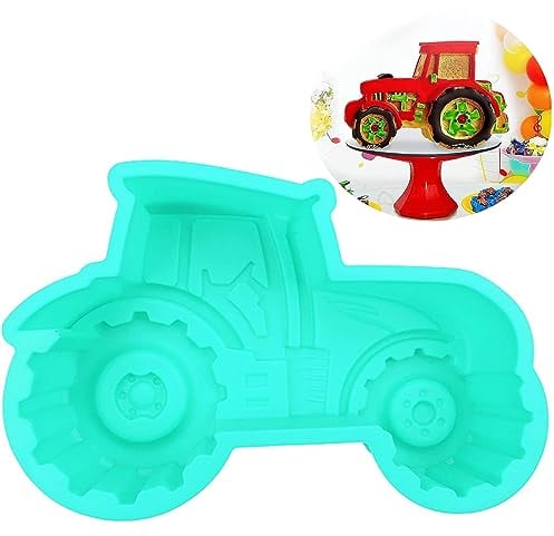 DIY Geburtstags-Kuchenform Backform Traktor Auto Backformen Traktor Silikon Backform Silikontraktor für Kuchen Cyan Kinder Traktor Motivbackformen Für Kuchen Eis Schokolade Brot (Cyan)