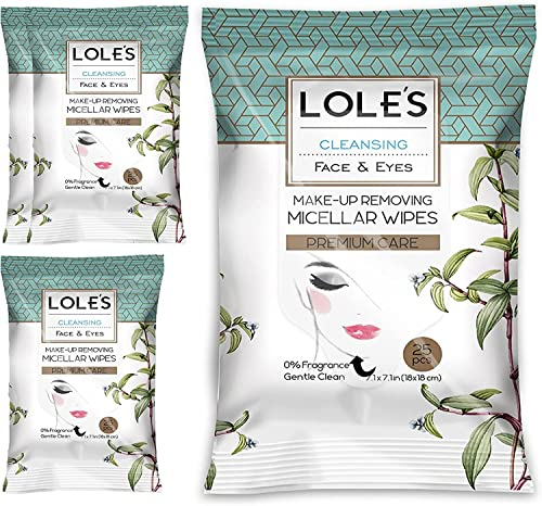 LOLE'S Micellar Face Wipes – Gentle Eye Makeup Remover and Facial Cleansing for Sensitive Skin – Simple to Use Make up Remover Pads with Plant-Based Ingredients - Multipack 4x25 Wipes