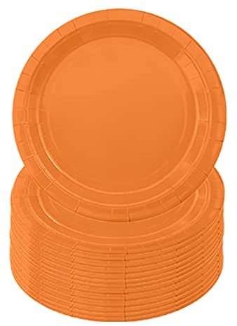 16PCS Pumpkin Orange Paper Plates 23cm, Disposable 9 Inch Solid Color Round Dinner Plates for Birthday, BBQs, Christmas, Picnic, Kids Shower Party Supplies