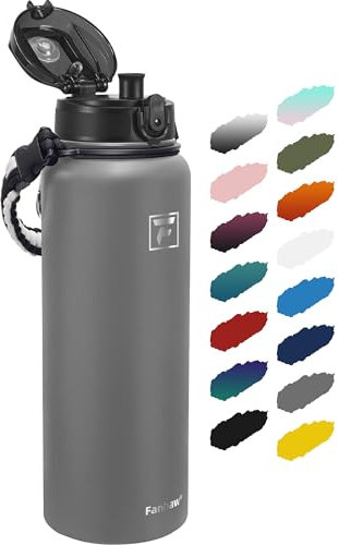 Fanhaw 1.2 L Insulated Stainless Steel Water Bottle with 1 Lid (Chug Lid) - For Kids, Women, Men | Leak & Sweat Proof with Anti-Dust Lid (Gray)