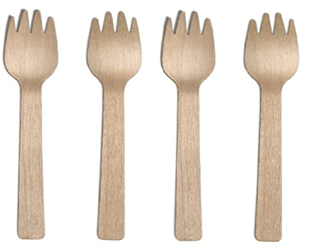 105mm Small Wooden SPORKS - Pack of 100 - Eco-Friendly, Compostable and Biodegradable Birch Wood Mini Sporks Perfect for Party, BBQ, Picnic, Catering, Dinner, Buffet and Takeaways