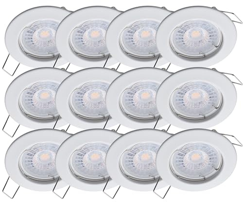 Oktaplex 12x Sedan LED Einbauleuchten 230V 3 Stufen dimmbar 3000K Warmweiß | 22mm Einbautiefe, Lochmaß 60mm, 4,8W, 380lm, 110° Einbauleuchte Sedan, Weiß flach