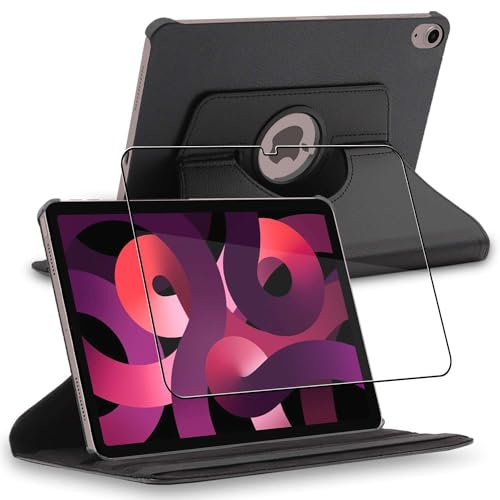 ebestStar - Funda para iPad 10.9 (2022) Apple, Carcasa Capa Giratoria, 360 Protectora, Cuero PU Soporte, Negro + Cristal Templado