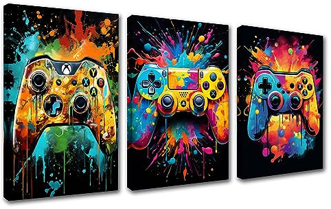 Watercolor Gamers Canvas Wall Art Game Controller Artwork Colorful Canvas Wall Art Prints Poster for Playstation Decor for Teens Boy Room Workplace Home Wall Decor Stretched Easy to Hang 42”Wx20”H