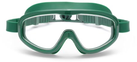 Petites Pommes Kinder Schwimmbrille 3-8 Jahre - Leichtes Silikon, Anti-Beschlag Weitwinkel Linse, Retro Design Taucherbrille, Verstellbare Riemen, Haarschonende Schnalle, Baumwollbeutel, Oxford Green