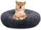 bluzelle Hundebett für Mittelgroße Hunde, 80cm Hundekissen Rund Donut Kissen Hundekorb Flauschig Plüsch, Ergonomisch Bezug Waschbar rutschfest Weich Kunstfell, Farbe:Dunkelgrau