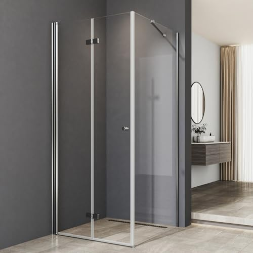 Duschkabine 80 x 80 x 185 cm Falttür mit Seitenwand 180º Falttürkabine 6mm ESG Glas Eckig Drehfalttür Duschabtrennung Dusche Duschwand
