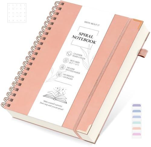 Notizbuch Gepunktetes A4 Spirale - Spiralblock a4 Dot Journal, Notizbücher Spiralbindung a4 Notebook, Notizheft 100 g/m² Dotted Papier Notizblöcke Ringbuch - 21,5 X 28cm Rosa