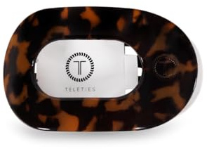 TELETIES - Medium Flat Round Clip - Strong Grip, Bendable Teeth, Comfortable Curved Design - For Lying Down, Yoga, Driving & More - Ideal for Medium-Thick Hair - For All Hair Textures - Tortoise