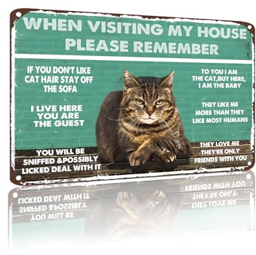 WHEN VISITING MY HOUSE PLEASE REMEMBER Vintage dekorative Wand Katze Kunstwerk Zinn Metall Wand Poster Dekoration 20x30cm (2447)