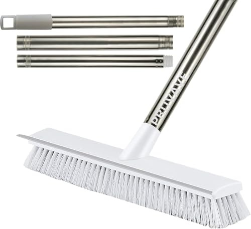 PRUVAVE Bathroom Cleaning Brush with Wiper 2 in 1 Tiles Cleaning Brush Floor Scrub Brush with Long Handle White scrubbing Brush Cleaning Brush (Pack of 1 Heavy Quality)