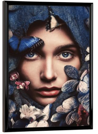 artboxONE Poster mit schwarzem Rahmen 18x13 cm Natur Faszinierende Augen - Bild Frau Blumen blumenfrau
