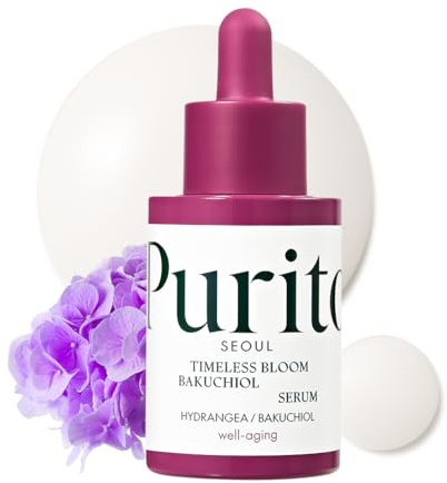 PURITO SEOUL Timeless Bloom Bakuchiol Serum, Korean Jeju Hydrangea, for Sensitive Skin, Ampoule, Fine Line Reduction, Anti Aging Facial Serum for face, K-Beauty, 30ml 1fl.oz