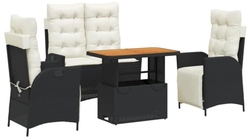 vidaXL 4-TLG. Garten-Essgruppe mit Kissen Schwarz Poly Rattan