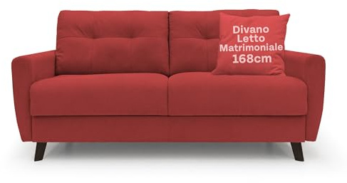 Divani Store CALLISTO Doppelschlafsofa aus weichem, wasserdichtem Stoff – 168 cm mit Matratze 120 x 197 cm – handgefertigt – Rot