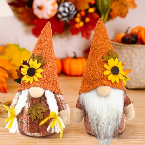 Qiciqinoone Herbstdeko Wichtel, 2 Stück Herbst Deko Wichtel, Handgefertigte Gefüllte Gesichtslose Puppe Zwerg Dekorationen, Herbstwichtel Figuren Plüsch für Party Bauernhaus Zuhause Tischdekoration