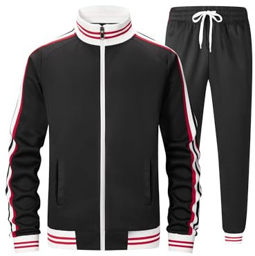 ZPB Herren Trainingsanzug Jogginganzug Sportanzug Fußball Sporthose Männer Hoodie Hose für Gym Tracksuit-Black-L