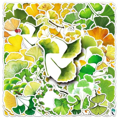 50Stück Gingko Baum Aufkleber für Kühlschrank,Stoßstange,Motorrad,Scrapbook,Laptop, Auto,Niedliche Grüne Pflanzen Ästhetische Aufkleber,Erwachsene Geschenk,Ginko Blatt Wasserdicht Graffiti Stickers