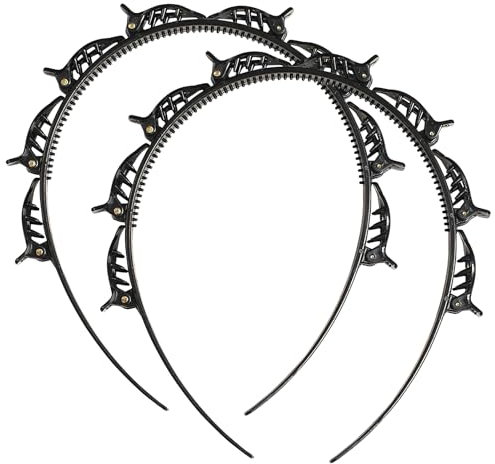 2 Stück Haarreifen Mit Klammern, Haarreif Mit Clips, Double Bangs Hairstyle Hairpin, Haareifen Mit Clips, Haarreifen Damen, Haarreif für Alle Haartypen und Frisuren (Schwarz)