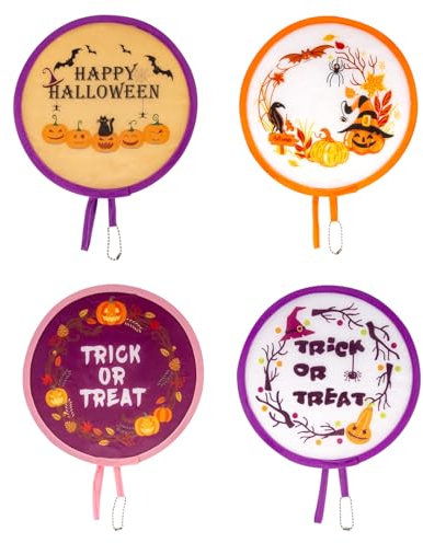 4 Pcs Round Foldable Hand Fans, 4 Styles Handheld Fans Foldable Cooling Fans, Round Japanese Folding Fans Handheld for Indoor Outdoor Travel, Events, Festival, Party Decoration (Halloween)