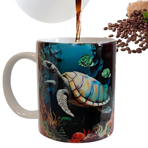 Sea Turtle Coffee Mug, 3D Visual Printing Coffee Mug, 325ml Ceramic Water Cup Mushroom Mug for Milk Juice Dishwasher Microwave Safe