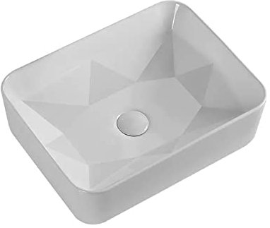 Lavabo sobre encimera para baño Lavabo sobre encimera para baño, lavabo de cerámica blanca artística geométrica, lavabo rectangular para tocador, lavabo sobre encimera, lavabo para baño de 18,1
