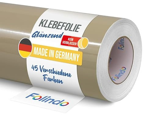 FOLINDO Möbelfolie selbstklebend 621 082 Beige Glanz Vinyl 5m x 63 cm Klebefolie Möbel, Klebefolie Küche, Möbelfolie, Folie für Möbel, Möbelfolie selbstklebende Folie, Küchenfolie selbstklebend