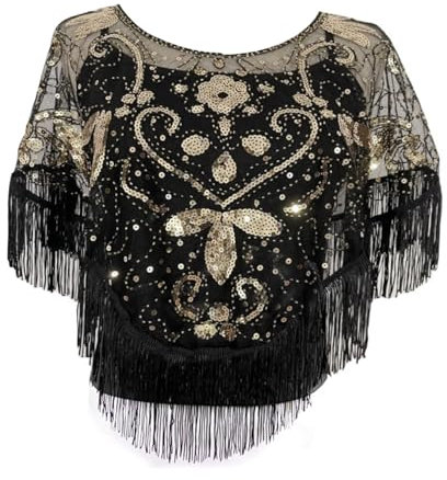 1920er Jahre Schal Abendumhang 20er Jahre Art Deco Abendschal mit Fransen Flapper Umhang Schal Abendkleid mit Pailletten für Abschlussball Retro Gatsby Party Kostüm Accessoires