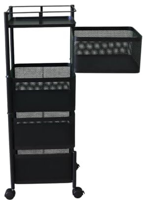 Square Mesh Storage Trolley with 5 Shelves on Wheels, Black
