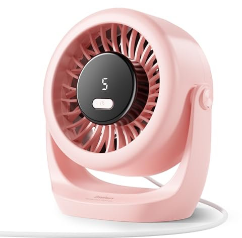 Diveblues Ventilador USB de mesa, potente hasta 6 m/s, pantalla LED, 5 velocidades, rotación de 360°, mini ventilador silencioso, portátil para casa, oficina, exteriores, cocina y camping-TurboBreeze