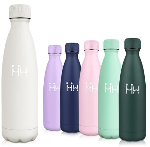 Motswedi Gourde Isotherme, 0.5L sans BPA, Bouteille Isotherme, 24h Froid & 12h Chaud, Gourde Inox, Anti Fuite, Gourde Isotherme Enfant, Gourde pour Enfant & Adulte, Sport, Gym, École, Blanc Cassé