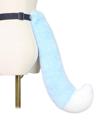 Whakano Plüsch Fuchsschwanz,Fashion Kunstpelz Tierschwanz Kostümzubehör,Weich Tierkostüm,Fuchsschwanz für Cosplay,Karneval & Party,Halloween,Weihnachtsfeier,Tier Party,Blau Weiß