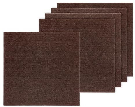 sourcing map 5Pcs Self-Adhesive Carpet Tiles, 30 x 30cm Non Slip Self Adhesive Carpet Squares DIY Floor Rug Tile for Bedroom, Living Room, Kitchen, Dining Room, Brown
