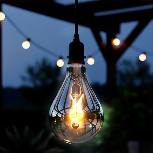Spetebo LED Glas Glühbirne XL warm weiß batteriebetrieben mit Timer - 25 cm | Retro Hängelampe, Smoky Design, Für Innen und Außen, Industrial Look Pendelleuchte