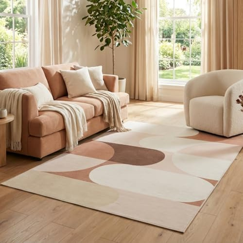 TAPISO Wisp Teppich Kurzflor Creme Braun Wohnzimmer 250 x 350 cm | Geometrisch Design Teppich Abstrakt - Weich, Rutschfest, Pflegeleicht - Schlafzimmer Esszimmer oeko-tex